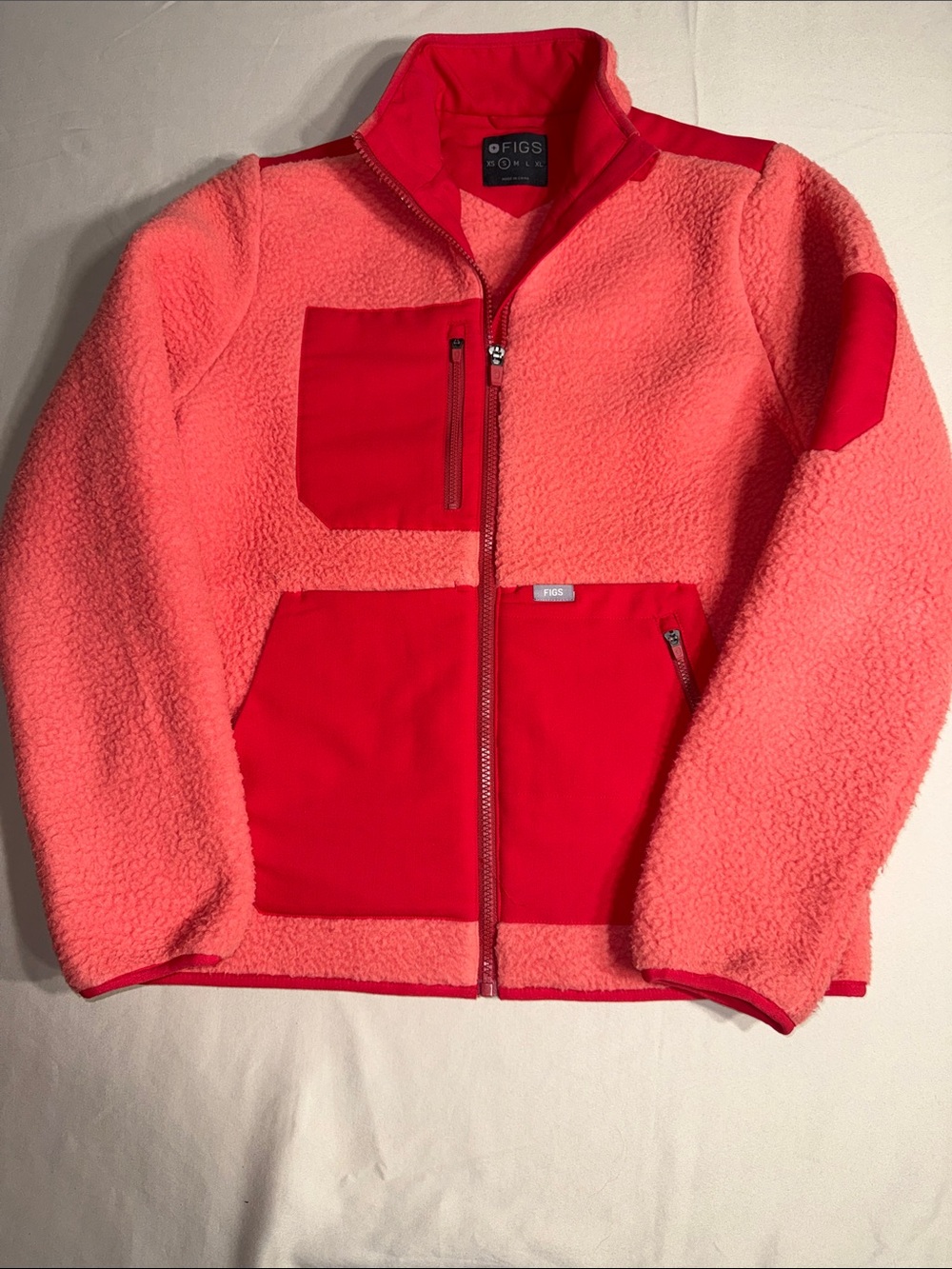 FIGS On-Shift Sherpa Jacket Small Pop Red Fireside Coral  Full Zip